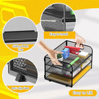 3 Tier Paper Organizer Tray with Handle, Mesh Letter Tray for Office, Home, School (1 Pack), Black