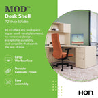 HON MOD Executive Desk 72-Inch Large Computer Desk Shell, Thick Wooden Laminate, Modern Table with Cord Management, 72" W x 30" D x 29" H, Desert Oak