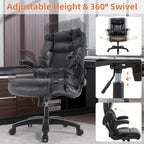 Big and Tall Office Chair 500lbs Wide Seat Executive Office Desk Chair High-Back Office Task Chair with Flip-Up Armrest, Ergonomic Lumbar Support Computer Office Chairs for Heavy People(Black)