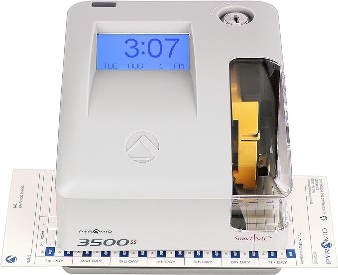 Pyramid Time Systems - Employment Time Clock & Document Stamp [3500ss] with Smart site Alignment, Kit Includes: Punch Time Clock, 25 Time Cards, 1 Ribbon & 2 Security Keys, 3500 Replacement