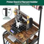 Homieasy Printer Stand with Charging Station, 29.1" x 22.8" Large 3D Printer Table with Filament Storage, Heavy Duty Rolling Printer Cart with 4-Tier Storage for Workshop/Office/Garage, Rustic Brown
