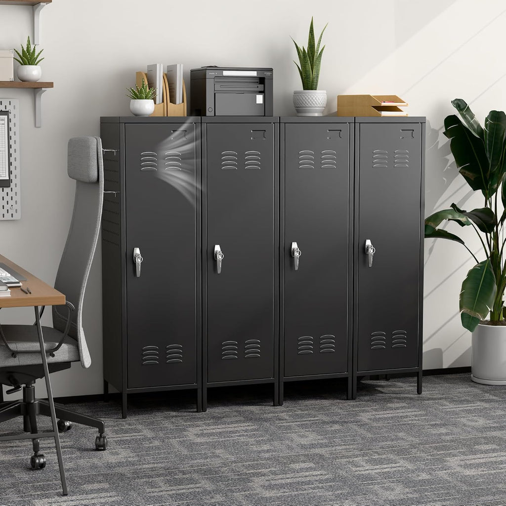 Metal Lockers for Employees with Handle,Metal Storage Locker with 2 Pegboard & 5 Hooks for Gym, School, Office,Home,Garage,Black