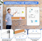 Monthly Calendar Whiteboard Dry Erase Cork Board Combo for Wall, 36" x 24" Magnetic Double-Sided Calendar White Board and Bulletin Board, Portable Board for Office, Kitchen, School, Home
