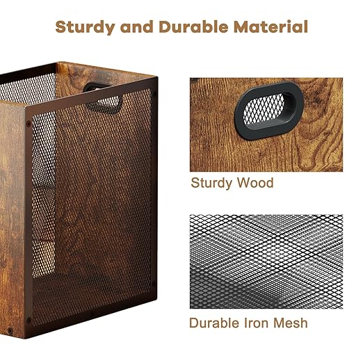 Small Trash Can, Retro Garbage Can With Handle, Iron and Wood Combination Office Trash Can, Industrial Style Design Wastebasket Bin for Bathroom, Laundry Room, Kitchen, Office, Dorm(2.2 Gallon)