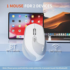 TENMOS M7 Bluetooth Mouse, Rechargeable Dual Mode BT5.1+ 2.4GHz USB Silent Wireless Mouse with Type C Adapter & Battery Indicator, Ergonomic Design for Laptop, iPad, MacBook-White and Grey