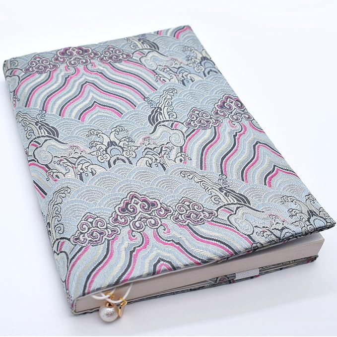 BLBMH A5 Book Covers with Bookmarks Adjustable Fabric Paperbacks Book Cover for Privacy Hardcover Softcover Novels Notebook Protector Fit for 5.5x8.3 inch - Chinese Grey