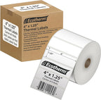 4" x 1.25" Thermal Labels | 6 Rolls | 12600 Labels | fits Zebra, Munbyn, Rollo, Godex, Arkscan, iDPRT, Offnova Thermal Label Printers and More | Blank White Adhesive Stickers by Ecotherm