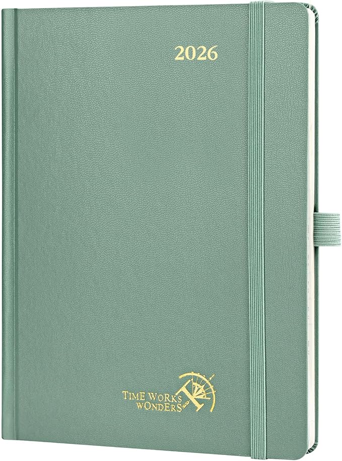 POPRUN 2026 Planner (Medium Size 8.5''x 6.5'' Hardcover) - Daily Weekly and Monthly Calendar Agenda 2026 Appointment Book with Hourly Time Slots, Monthly Tabs, 100 GSM - Midnight Green