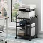 Printer Stand with Storage Shelf for Home Office Organization, 22 x 18 Inch Large Printer Table with Wheels, Shredder Stand, CPU Stand, Rolling Cart for Host Computer, PC Tower, Desktop- Black