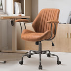 Mid Century Modren Office Chair - Mid Back Swivel Executive Chair with Lumbar Support,Ergonomic Computer Desk Chair with Wheels,Faux Lether Suede Task Chair,350lbs (Brown, Mid Back)
