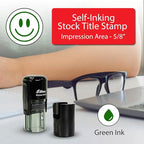 Shiny Smiley Face Teacher Stamp, Round Self Inking Stamp for Classroom, Green Ink