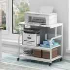 Printer Stand, 32.3" x 18.9" x 32.1" Extra Large Printer Table with Adjustable Storage Shelf, 3 Tier Rolling Printer Cart with Industrial Wheels for Home Office, White