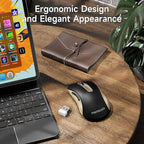 memzuoix 2.4G Wireless Mouse, 1400 DPI Computer Mice with USB Receiver, Portable Wireless USB Battery Powered Cordless Mouse for Laptop, PC, Desktop, 5 Buttons (Black Gold)