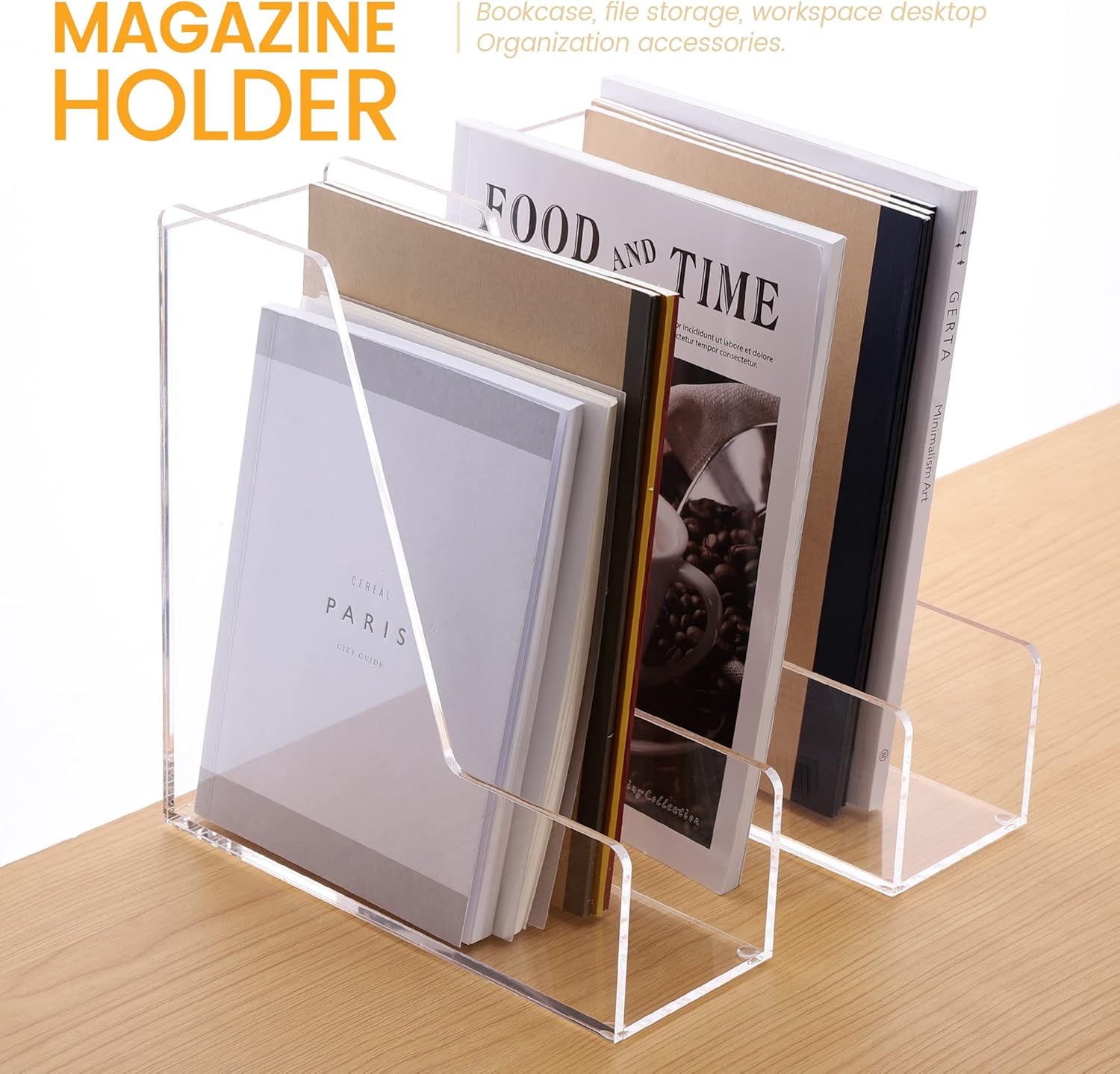 Magazine Holder, Clear Acrylic Desk Organizers, File Organizer for Desk, Magazine Rack- Desktop Book Storage -Independent Vertical 1 Space-2 Pack