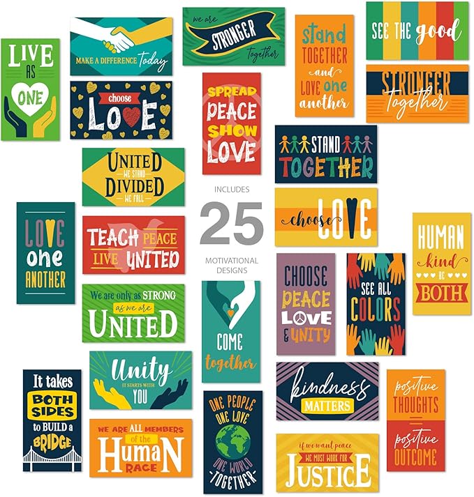 Unity Mini Note Cards / 50 Peace And Kindness Cards / 25 United Designs / 2" x 3.5" Inspirational Flat Mini Business Card Sized Notes/Made In The USA