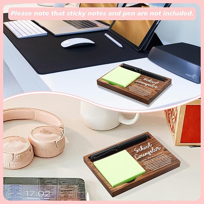 School Counselor Sticky Note Holder Wooden Notepad & Pen Holder 6.5" x 4.7" Sticky Note Pad Holder Dispenser for Desk School Counselor Definition Work Gifts, NPA180