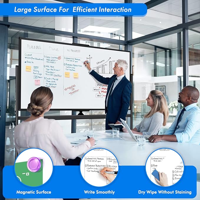 maxtek 72 x 40 Double Sided Rolling Whiteboard, Mobile Whiteboard Magnetic White Board - Large Reversible Dry Erase Board Easel Standing Board on Wheels with Stand (72 x 40 Black)