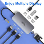 USB C to Dual HDMI Adapter,7 in 1 USB C Docking Station to Dual HDMI Displayport VGA,USB to 3USB 2.0, Multi Monitor Adapter for Dell XPS 13 15,Lenovo Yoga,Huawei Matebook X pro,etc