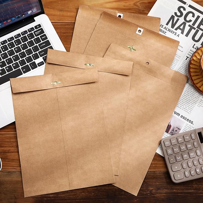 Teling 50 Pcs Manilla Envelopes Clasp Kraft Catalog with Closure for Storing Mailing 28 lb Kraft Envelope Paper for Office Document School Business Home(Brown,9 * 12)