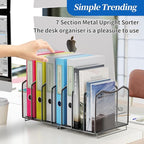 Simple Trending Mesh Desktop File Sorter Organizer, 7 Section Bookshelf For Desk Home Office, Black
