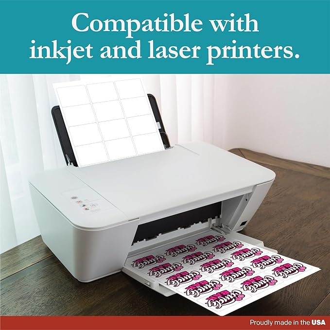 Premium Label Supply White Sticker Labels – 2.625" x 2" – Laser/Inkjet Compatible – (15 per Sheet), 500 Sheets – 7,500 Total Adhesive Labels