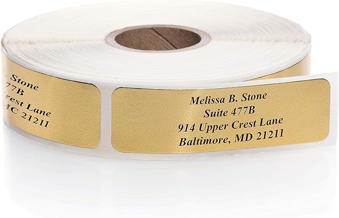 Gold Foil Personalized Return Address Labels Without Dispenser - Roll of 250 Custom Stickers