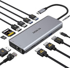 USB C Docking Station Dual Monitors 13 in 1 Triple Display USB C Hub for Windows with Dual HDMI 4K, DP, PD Charger, Gigabit Ethernet, 5 USB Ports, SD/TF Card Reader, Mic/Audio for Lenovo HP Dell XPS