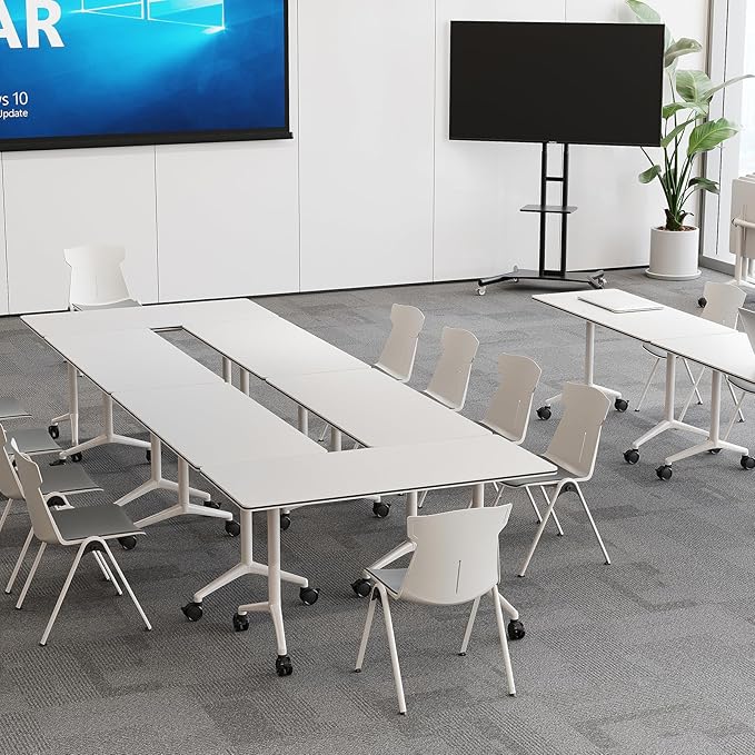Folding Conference Room Tables 6 Pack, Foldable Modern Mobile Meeting Table Desk Training Table 6FT Large Rolling OfficeTable for Conference Training Classroom (4, 55" * 23.6" * 29.5")