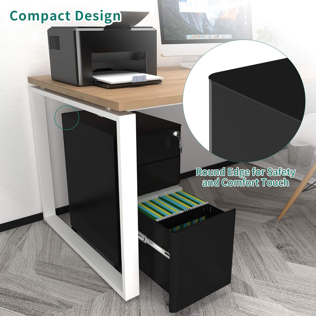 YITAHOME 3-Drawer Metal Filing Cabinet Office Drawers with Keys, Compact Slim Portable File Cabinet, Pre-Built Office Storage Solution for A4/Letter/Legal, Black