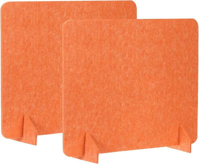 PATIKIL Desk Divider, 2 Set 24 x 24 Inch Acoustic Freestanding Desk Divider Desk Privacy Panel with 4 Pcs Support Feet for Library Office Workstation, Orange