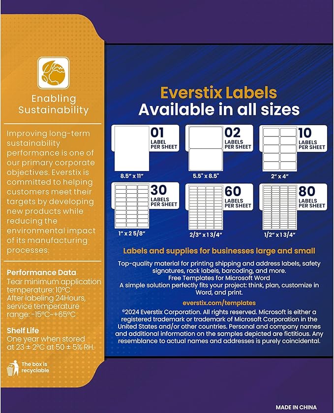 5.5" x 8.5", 100 Sheets, 200 Printable Half Sheet Labels, Blank Mailing Labels for Laser & Inkjet Printers, Letter Size