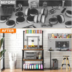 Homieasy Printer Stand with Charging Station, 29.1" x 22.8" Large 3D Printer Table with Filament Storage, Heavy Duty Rolling Printer Cart with 4-Tier Storage for Workshop/Office/Garage, Rustic Brown