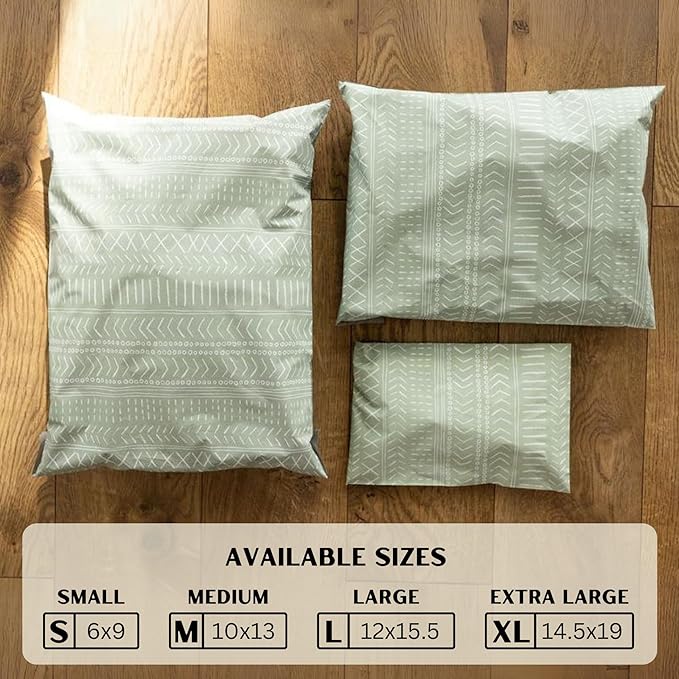 Poly Mailers 6x9 Inch 100 Pack Small Shipping Bags Strong Thick Mailing Envelopes | Self Sealing Adhesive | Waterproof & Tear Resistant | Small Business Packaging for Clothing - Boho Sage Green