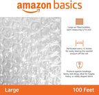 Amazon Basics Bubble Cushioning Wrap Packing Material for Fragile Items, 12-Inch x 100-Foot Long Roll, Large, Clear