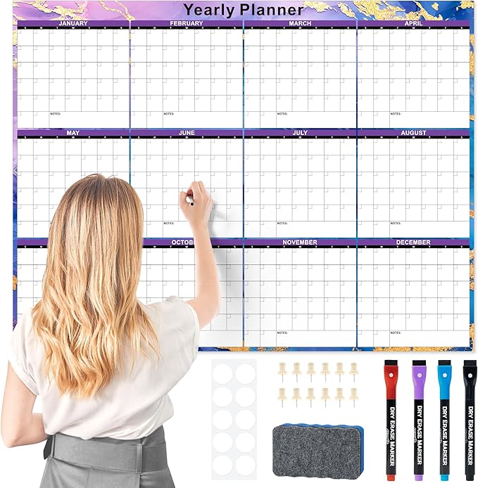 Ospelelf Undated Large Dry Erase Wall Calendar 12 Month, 2025 Laminated Calendar 36.6'' x 48'' Yearly Monthly Family Calendar, Jan to Dec