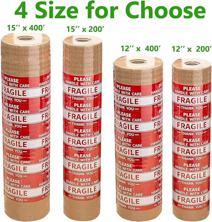 Honeycomb Packing Paper Wrap 15" x200' Sustainable Alternative to Bubble Cushioning Wrap for Moving/shipping/packing Roll with 20 Fragile Sticker Biodegradable & Fully Recylable