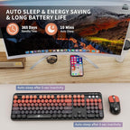 Wireless Keyboard and Mouse Combo, 2.4 GHz Full-Sized Typewriter Keyboard and Mouse Wireless with Round Keycaps for Windows, Computer, Desktop, PC, Laptop (Black Orange)