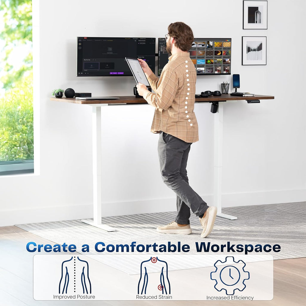 VIVO Large Electric 83 x 30 in Standing Desk, Memory Height Adjustment, 1B Series, Rustic Vintage Brown Top White Frame, DESK-KIT-1W8N