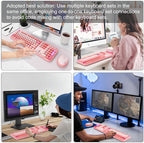 Wireless Keyboard and Mouse Combo, 104 Round Keys Full-Size Cute Colorful Pink Cordless Keyboard and Mouse with Retro Typewriter for PC/Mac/Laptop/Tablet/Computer/Windows Pink