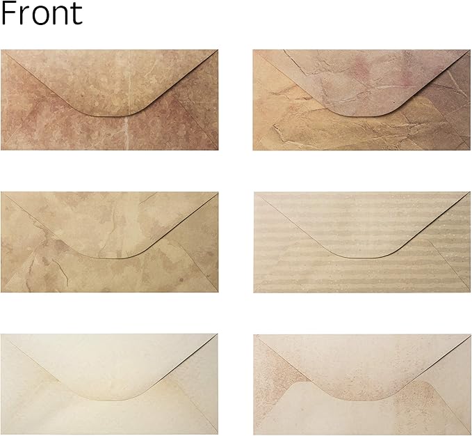 Vintage Envelopes - Classic Aged Envelopes in 6 Unique Designs - Old Looking, Antique Style - 4 x 8.7 inches (48 Pack)