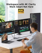 Triple Monitor Docking Station, 14-in-1 USB C Hub with DP 8K@30Hz/4K@144Hz, Dual HDMI 4K@60Hz, 100W PD, 7 USB Ports, SD/TF Card Reader, Gigabit Ethernet for MacBook & Windows Laptop