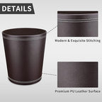 Pu Leather Trash Can for Bedroom, 2.6 Gallon Wastebasket for Office, Small Bathroom Garbage Cans for Home Decorative, Round Waste Basket Bin for Dorm Kitchen Brown
