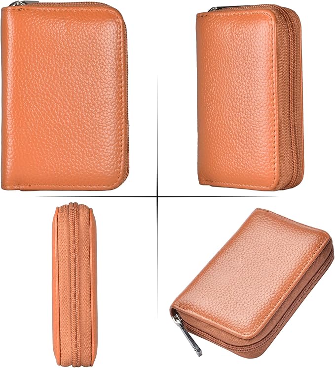 Easyoulife Genuine Leather Credit Card Holder Zipper Wallet With 26 Card Slots