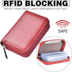 Easyoulife Genuine Leather Credit Card Holder Zipper Wallet With 26 Card Slots