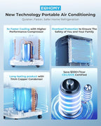 EUHOMY 14000 BTU Portable Air Conditioners Cools up to 700 Sq.ft, Auto-Evaporation Quiet AC Unit with Smart Sleep Mode, 24H Timer, Remote, 4-in-1 Air Cooler for Family