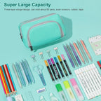 XQXA Pencil Pouch Large Capacity Pencil Case Organizer, Multifunctional Pencil Pouch with 3 Compartmens, Big pencil bags with zipper Office Travel Men Women (01-Mint Green)