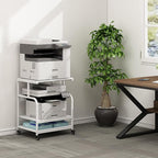 White Printer Stand, 23.6 x18.9 x 30 Inches Big Size Printer Table with Adjustable Shelf, 3 Tier Rolling Printer Cart with Wheels for Home Office Storage and Organization