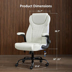 Office Chair, Executive Leather Chair Home Office Desk Chairs, Ergonomic Computer Desk Chair with Adjustable Flip-Up Arms, Lumbar Support Swivel Task Chair with Rocking Function (White)