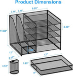 Lavatino Desk Organizer with File Holder, 5-Tier Paper Letter Tray Organizer with Sliding Drawer and 2 Pen Holder, Mesh Desktop File Organizer for Office Supplies (Black)