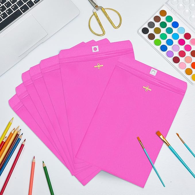 Geyee 100 Pcs Clasp Manilla Envelopes 10 x 13 Inch Gummed Colored Envelopes for Storing or Mailing for Home Office Business Supplies(Rose Pink)